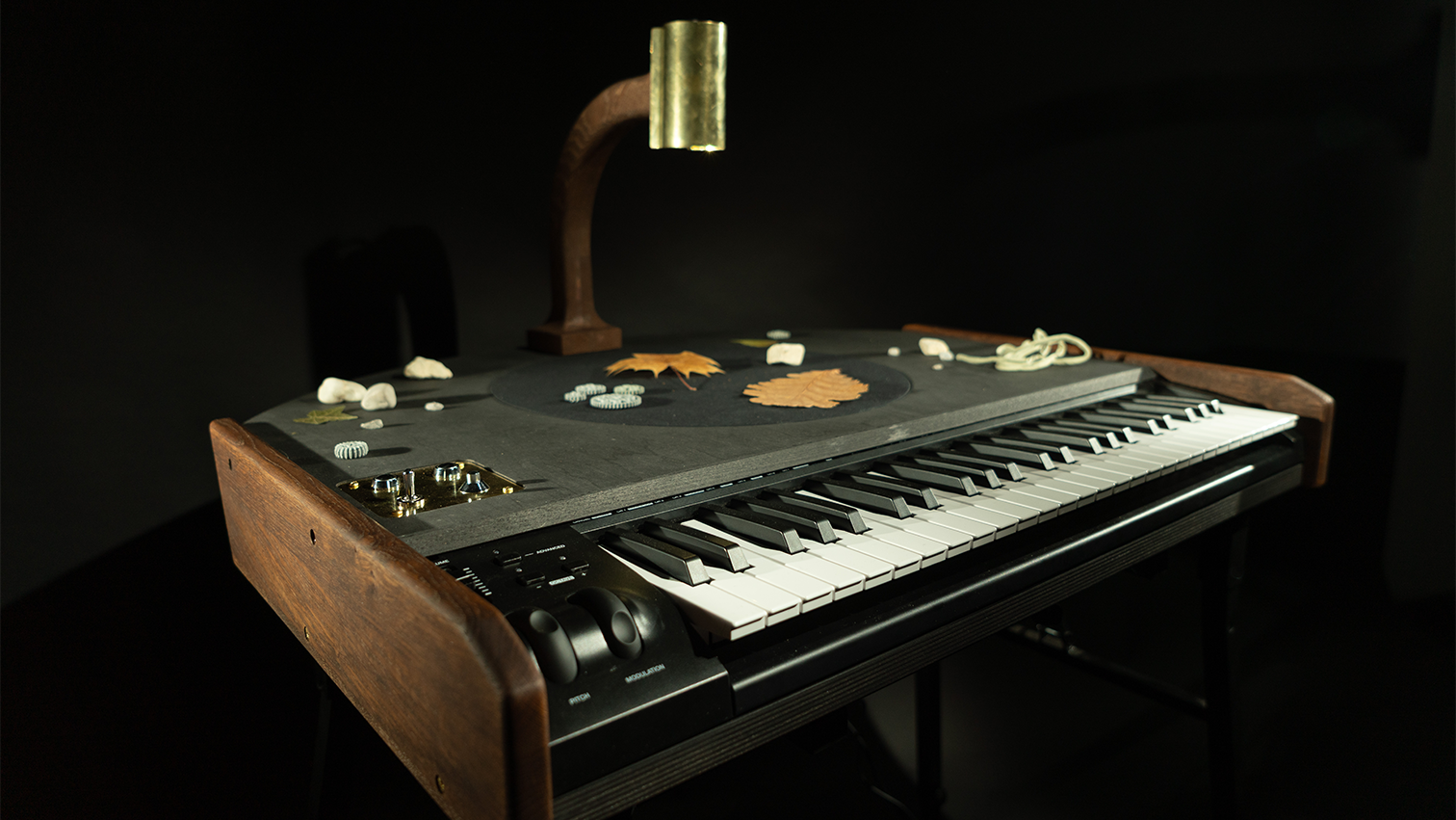 The Readymade Synth, a keyboard with a sensing surface and a brass camera housing