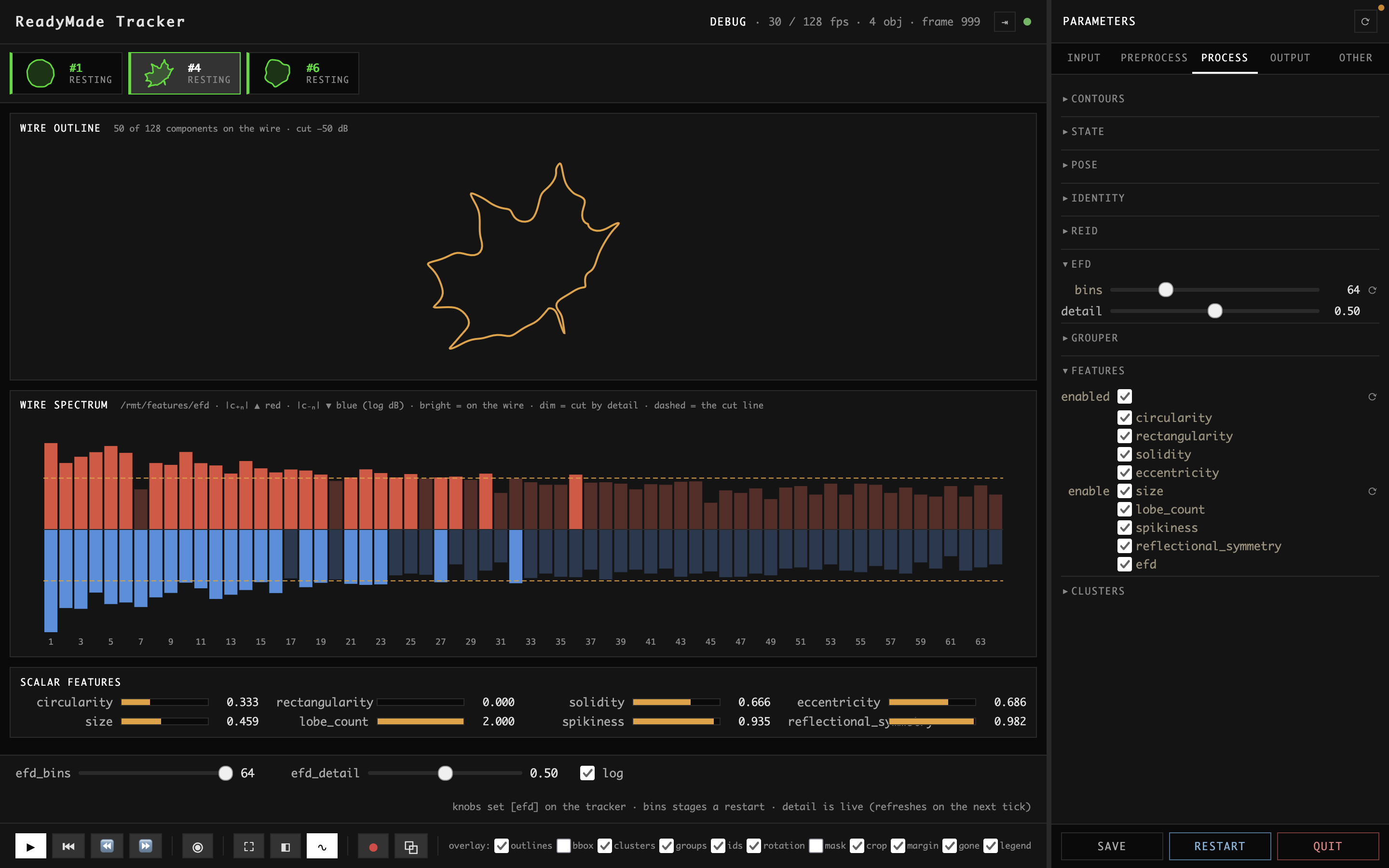 The outline of a maple leaf and its spectrum in the ReadyMade Tracker